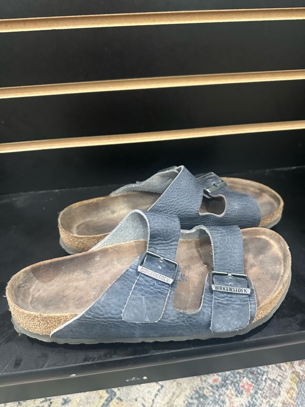 Birkenstock Arizonas Blue Leather Two-Buckle Sandals SZ 41